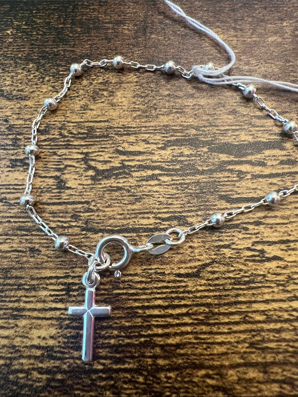 Sterling Silver Cross Bead Chain Bracelet - Silver
